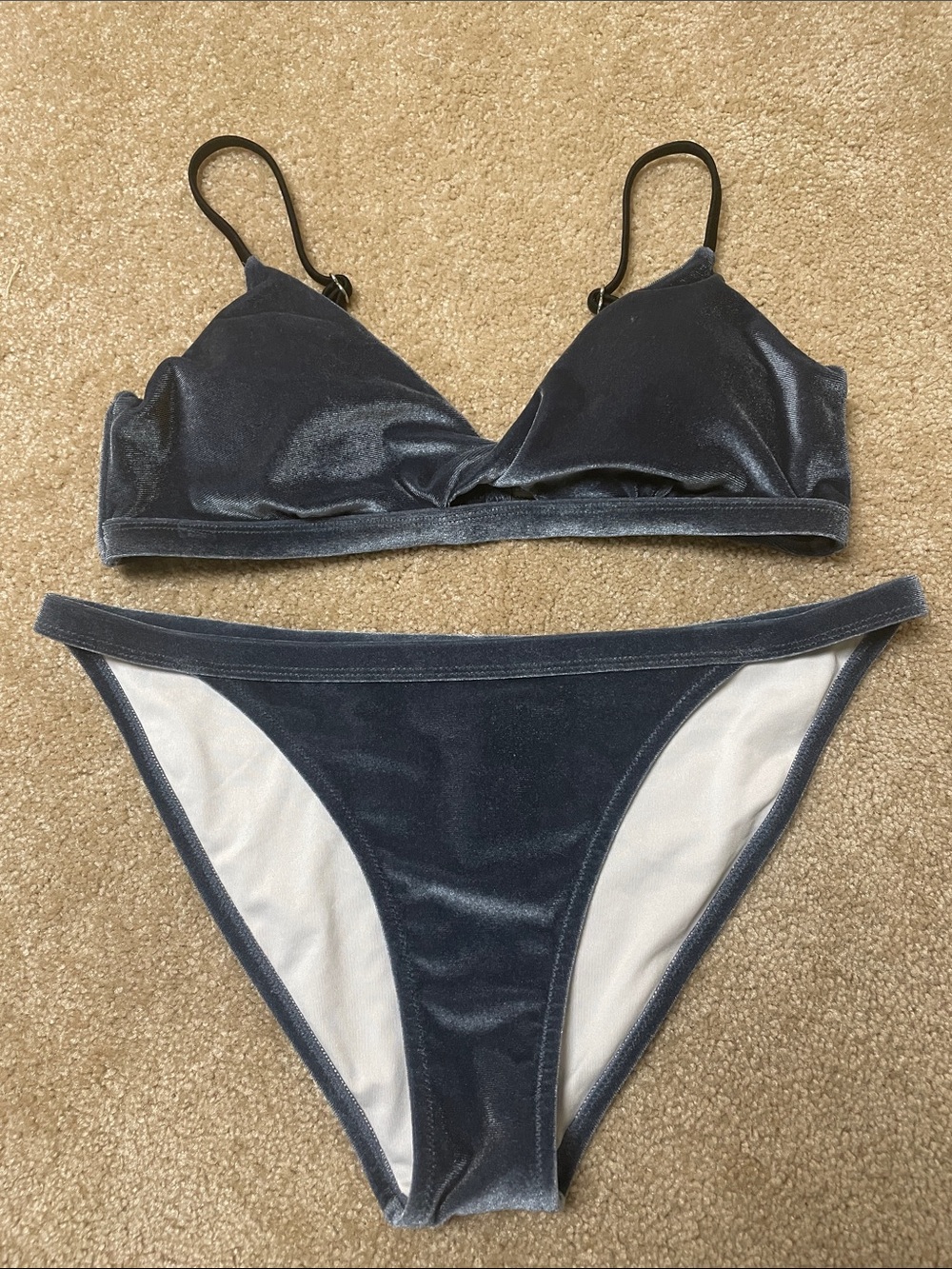 Cupshe New Velvet Navy Blue Women’s Bikini Set - Size Medium